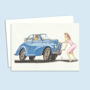 Greeting Card with a Classic Car Illustration - Fun Card Suitable for Any Occasion - Blank Inside for your Own Message - Birthday Card