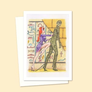 Egyptian Mummy Greeting Card with a Hand Drawn Cartoon Illustration, Ideal for Birthdays and Halloween, Blank Inside for Your Own Message