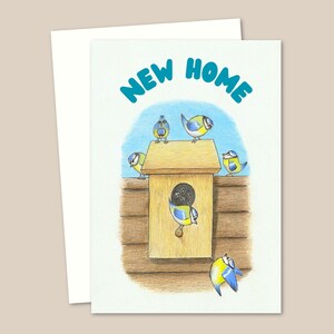 Neues Zuhause Grußkarte - Gartenvögel Illustration - Einweihungskarte - innen leer