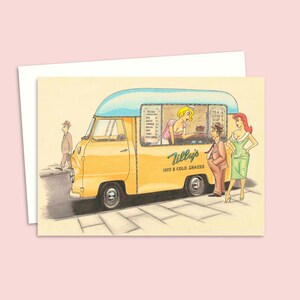 Funny Cartoon Card - Birthday Card with a Mid Century Style Illustration - Fifties Theme for Any Occasion - Blank Inside