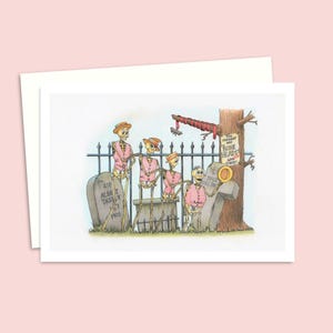 Funny Skeleton Greeting Card - Original Hand Drawn Pencil Illustration of a Barbershop Quartet - Blank Inside for Your Personal Message