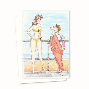 Seaside Humour Greeting Card - Fun Illustration Perfect for Birthdays, Anniversaries, and Valentine's Day - Blank Inside