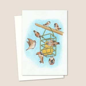 Garden Birds Greeting Card - Hand Drawn Nature Illustration Suitable for Any Occasion - Blank inside for your own Message