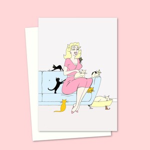 Crazy Cat Lady Greeting Card - Birthday Card for a Cat Lover - Vintage Graphic Style - Ideal Any Occasion Card for Friends and Family