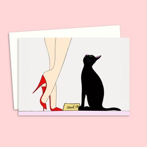Black Cat Greeting Card - Cat Lover Illustration for Any Occasion - Ideal Thank You or Note Card for Friends and Family - Blank Inside