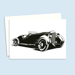 Vintage Sports Car Card - Birthday Card for a Car Lover - Father's Day Card - Pen and Ink Illustration -Ideal For Him - Blank Inside