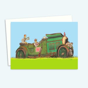 Vintage sportwagenwenskaart - nostalgie verjaardagskaart - handgetekende illustratie voor Vaderdag of papa's verjaardag