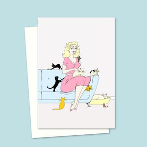 Crazy Cat Lady Greeting Card - Birthday Card for a Cat Lover - Vintage Graphic Style - Ideal Any Occasion Card for Friends and Family