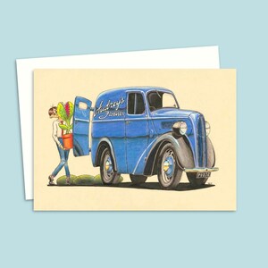 Tarjeta de felicitación de camioneta de florista - Ilustración dibujada a mano - Tarjeta para cualquier ocasión - Interior en blanco para su propio mensaje
