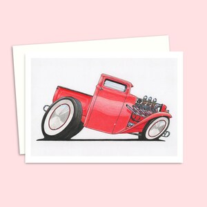 Custom Pick Up Truck Grußkarte - Detaillierte Bleistift Illustration - Ideale Geburtstagskarte für einen Auto-Liebhaber - Blank innen