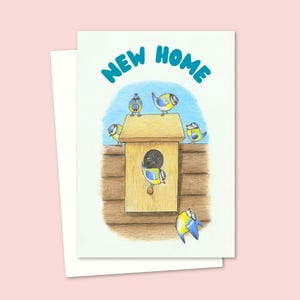 Cartão de felicitações para casa nova - Ilustração de pássaros de jardim - Cartão de boas-vindas para casa nova - Em branco por dentro