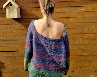 Mochair Zijde Zachte Trui Losse maat Oversized Pullover Mohair Knitwear Handgemaakt