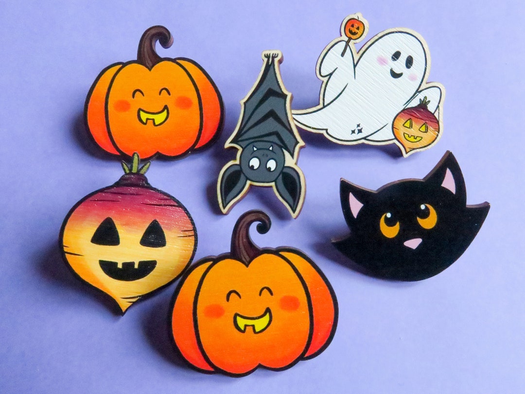 Halloween Pin Badge - Laser Cut Wooden Brooch - Spooky Lapel Pin ...