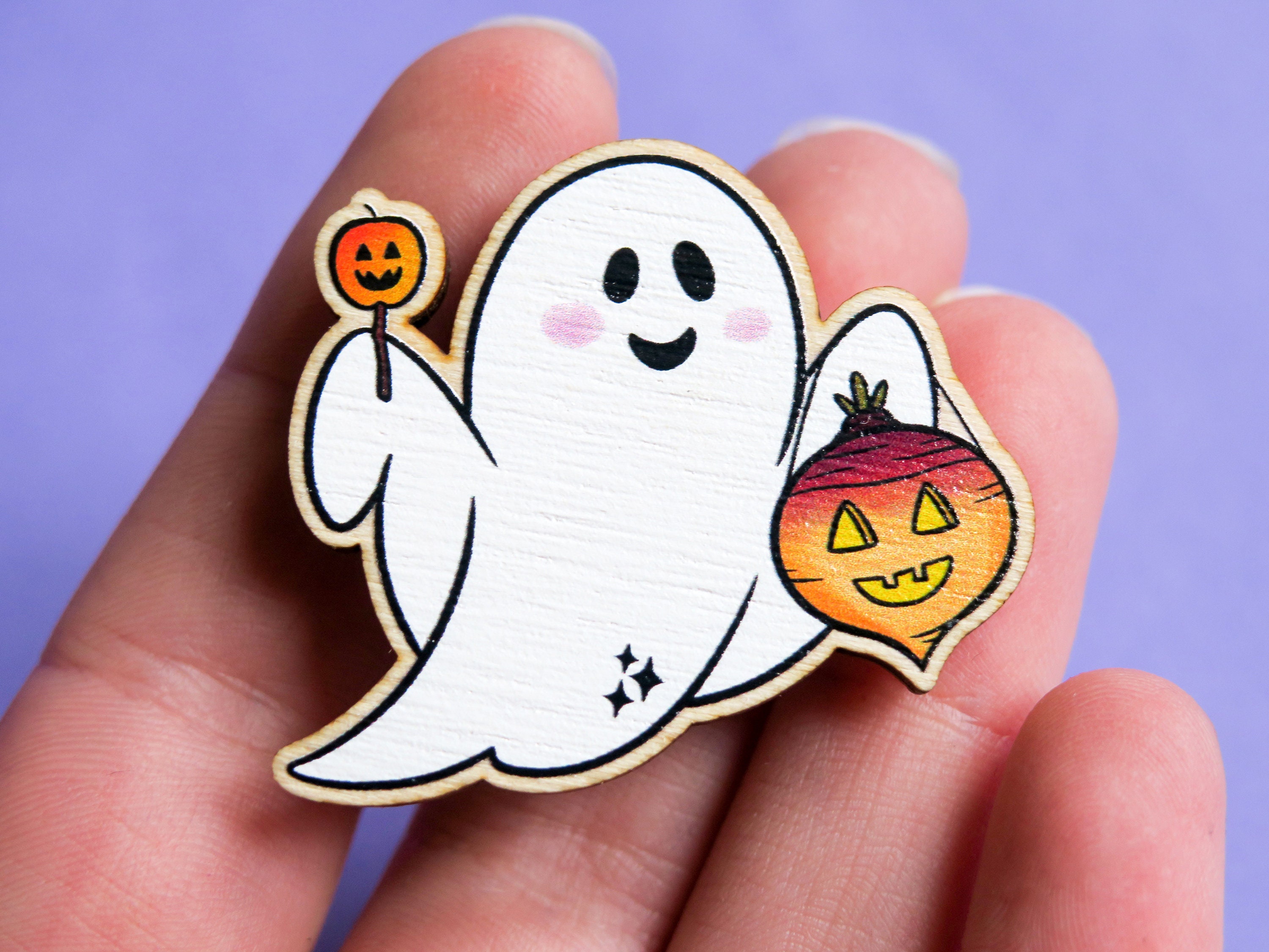 Halloween Pin Badge - Laser Cut Wooden Brooch - Spooky Lapel Pin ...