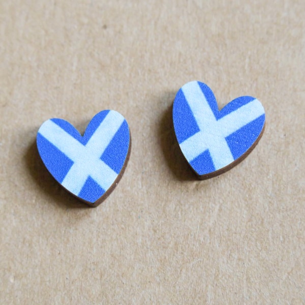 Scotland Heart Stud Earrings - Scottish Flag Gift - St Andrews Cross - Love heart Jewellery - Saltire Accessories