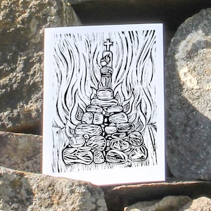 Scottish Folklore Linocut - A5 Greeting Card - Witch Art Print - Gothic Illustration - Pagan Linoprint - Maggie Wall