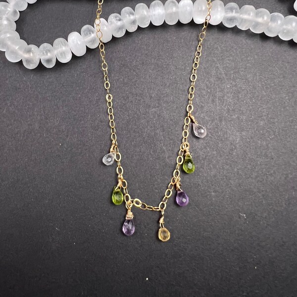 14k gold filled super finest quality multi-gemstone necklace