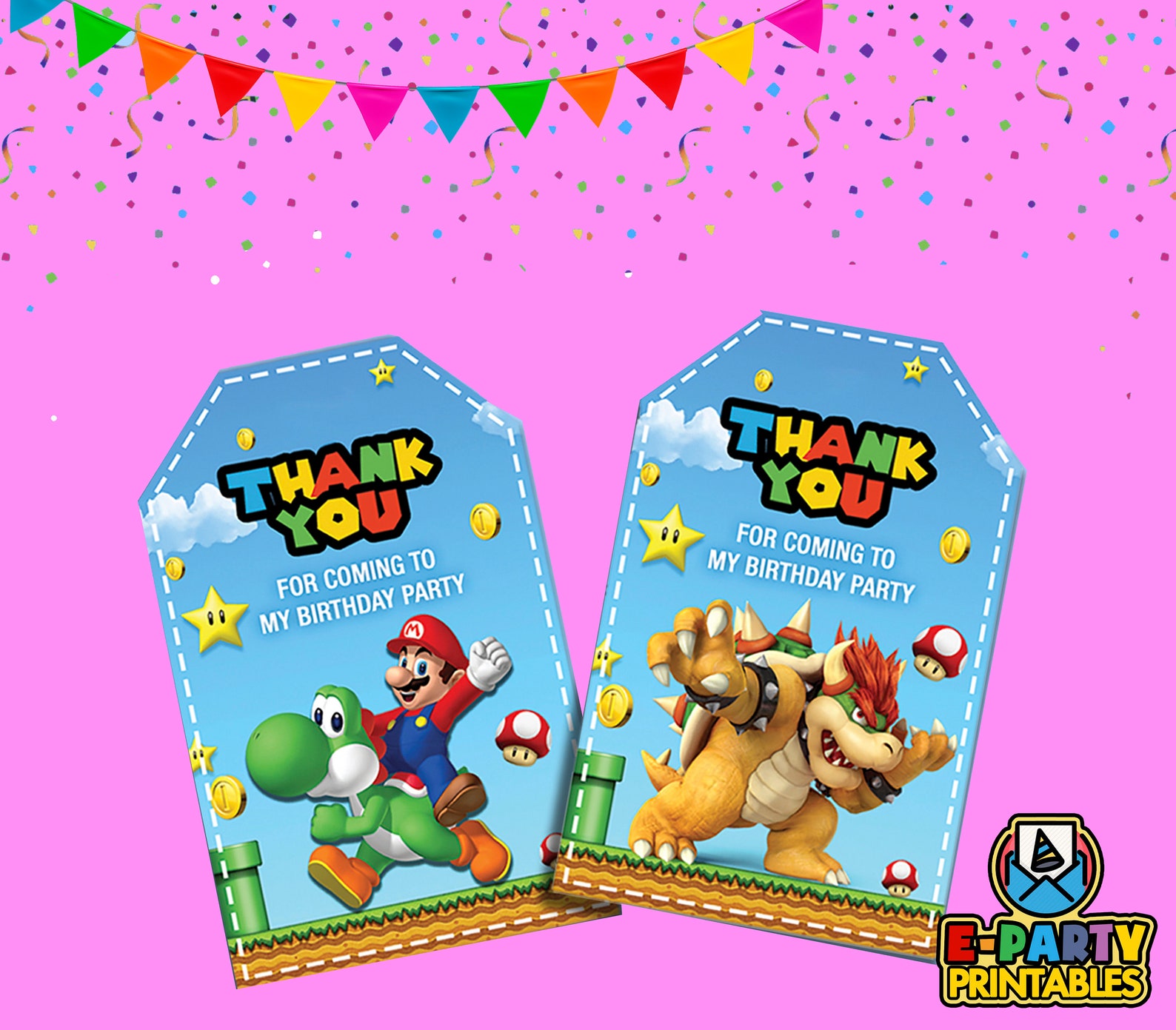 Super Mario Printable thank you tags Mario Birthday Super Etsy