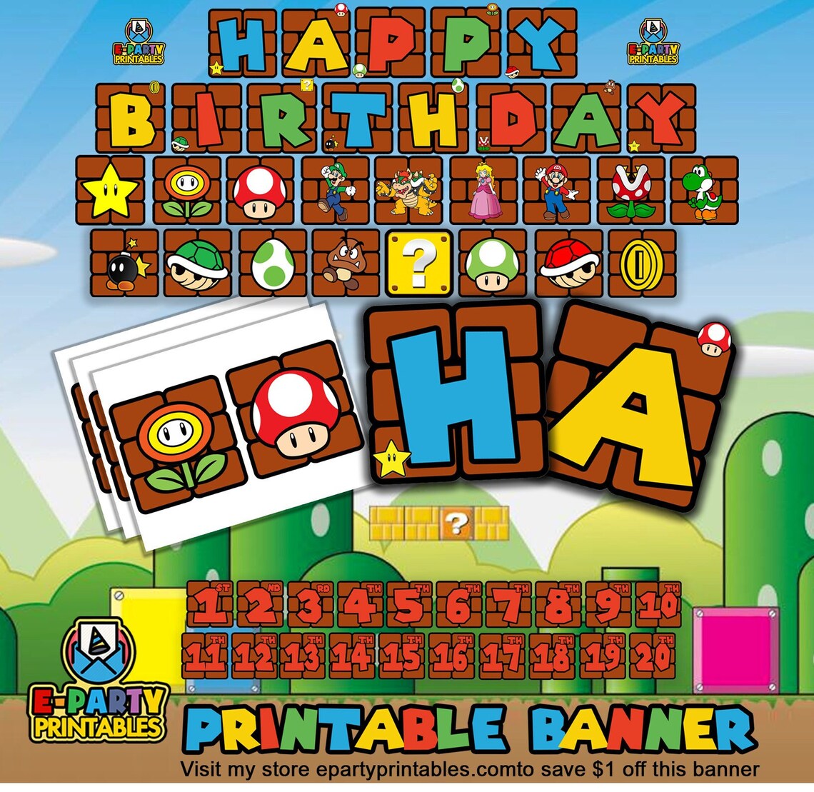 Printable Super Mario Banner Super Mario Birthday Party | Etsy