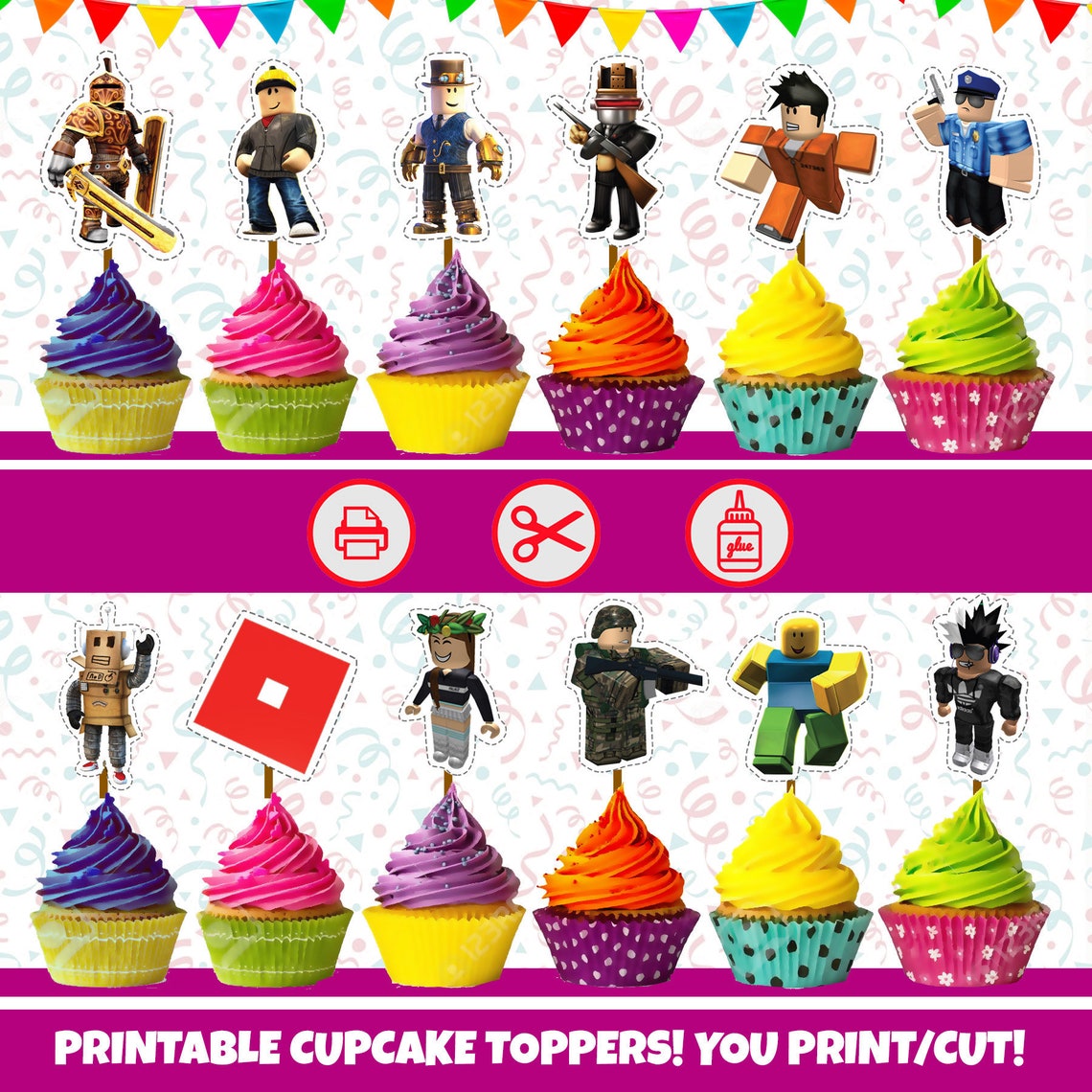 Roblox Theme Cupcake Toppers Roblox Cupcake Topper Roblox Etsy Images