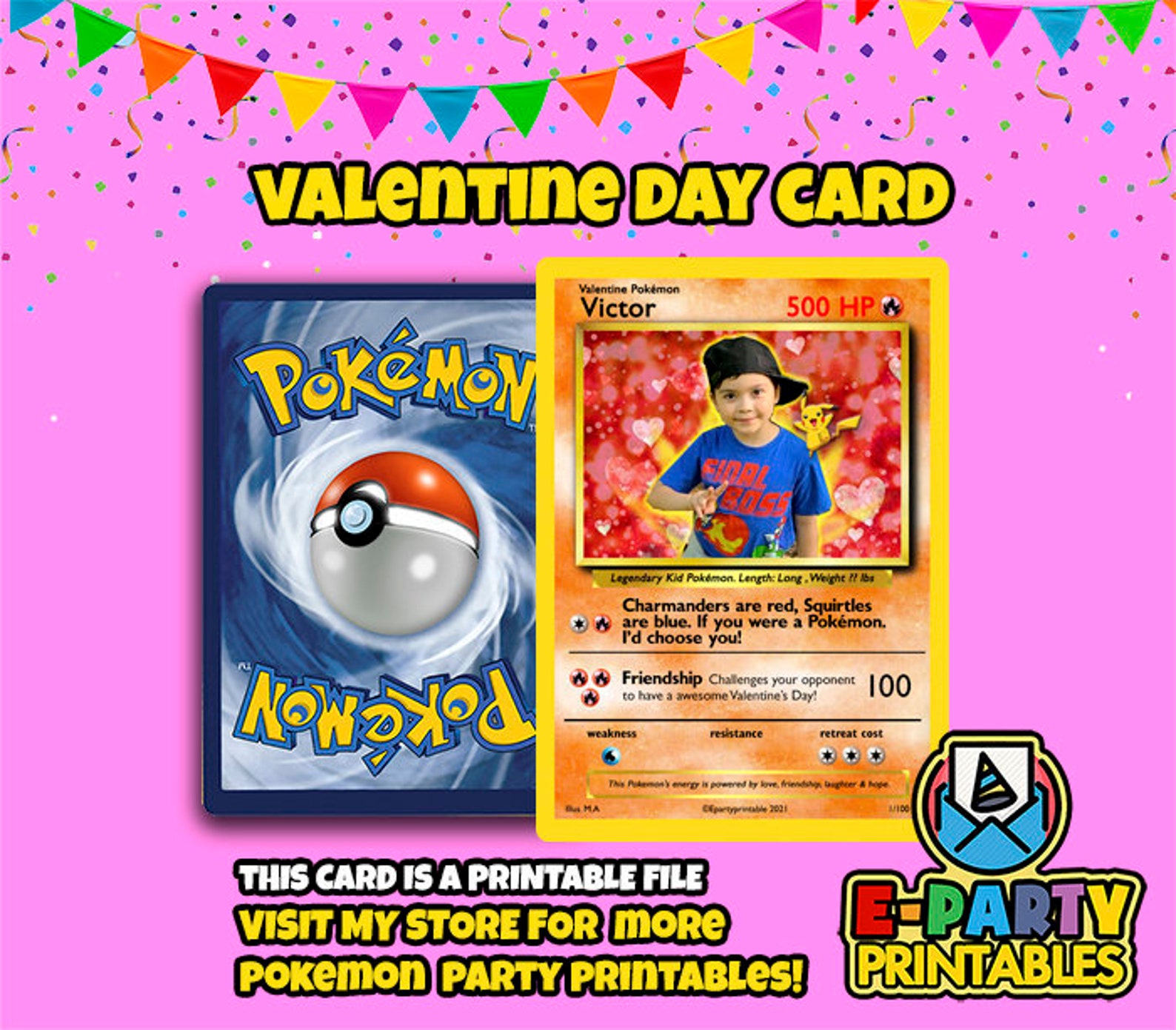 Pokemon Valentine Card Pokemon Custom Card Pokemon Valentine Etsy