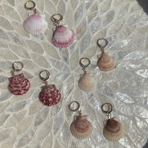 Seashell Huggie Earrings, Gold Huggie Earrings, Calico Shell Earrings, Gold Hoop Earrings