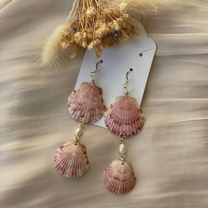 Natural Seashell Dangle Earrings, Shell and Freshwater Pearl Dangle Earring