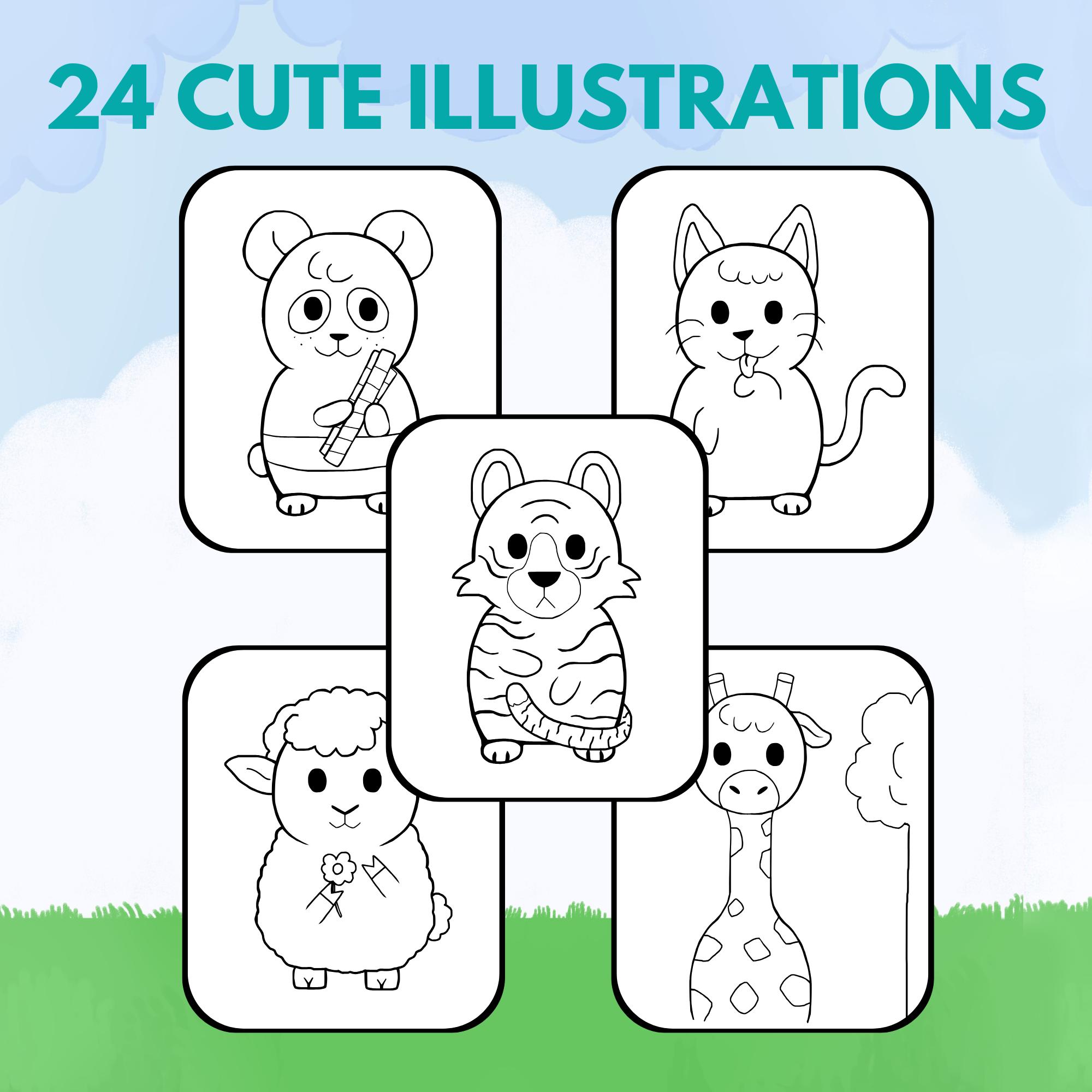 Cuddle Color Cuddle & Color : Cute Coloring Book With Animals - 24 Illustrations ...