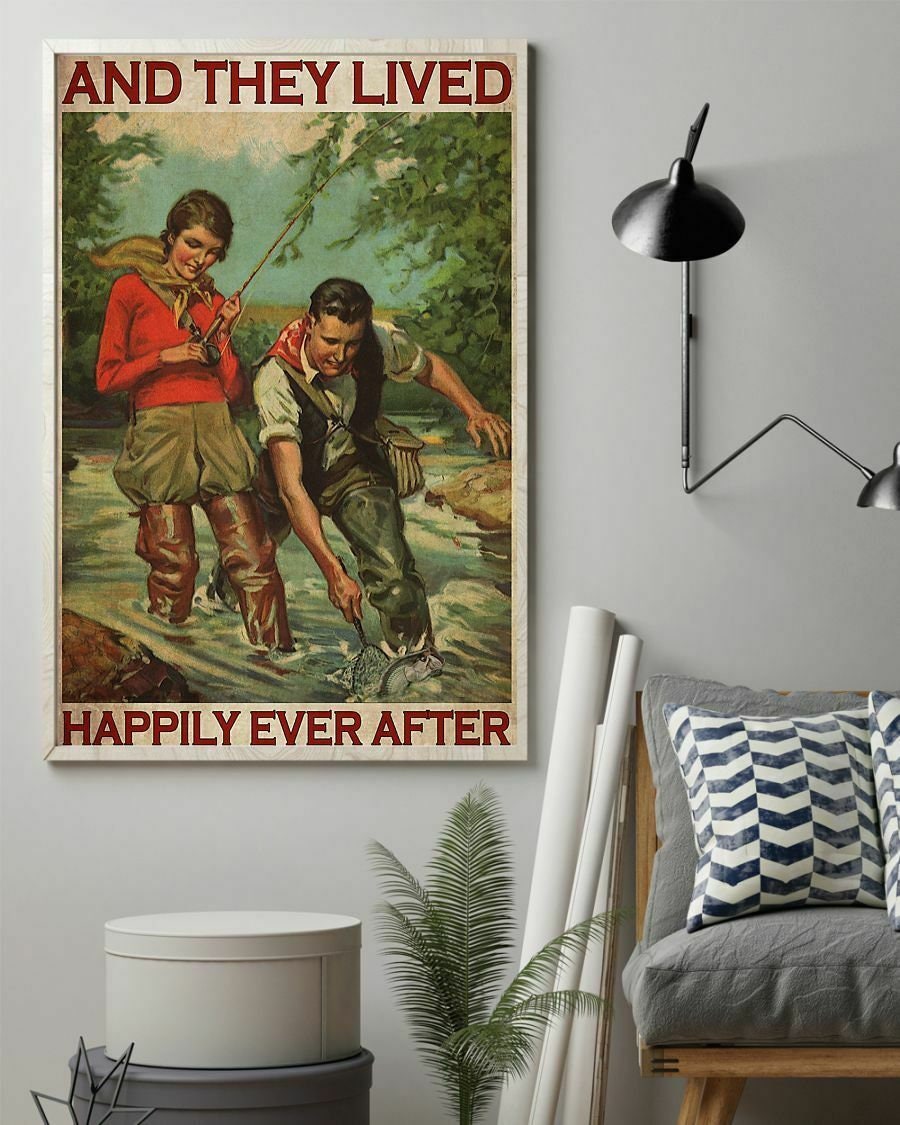 Fishing And She Lived Happily Ever After Satin Portrait Poster