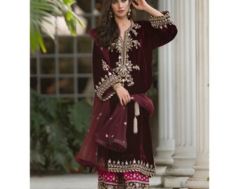 red velvet pakistani dress