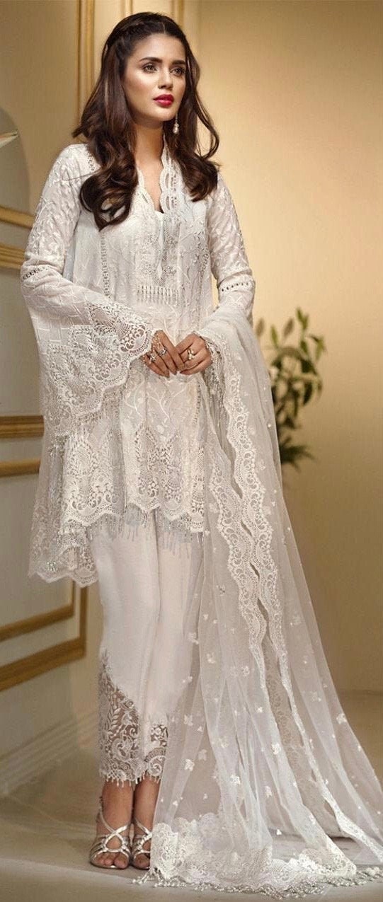 Embroidered Net White Indo-Western Bell Bottom Suit | lupon.gov.ph