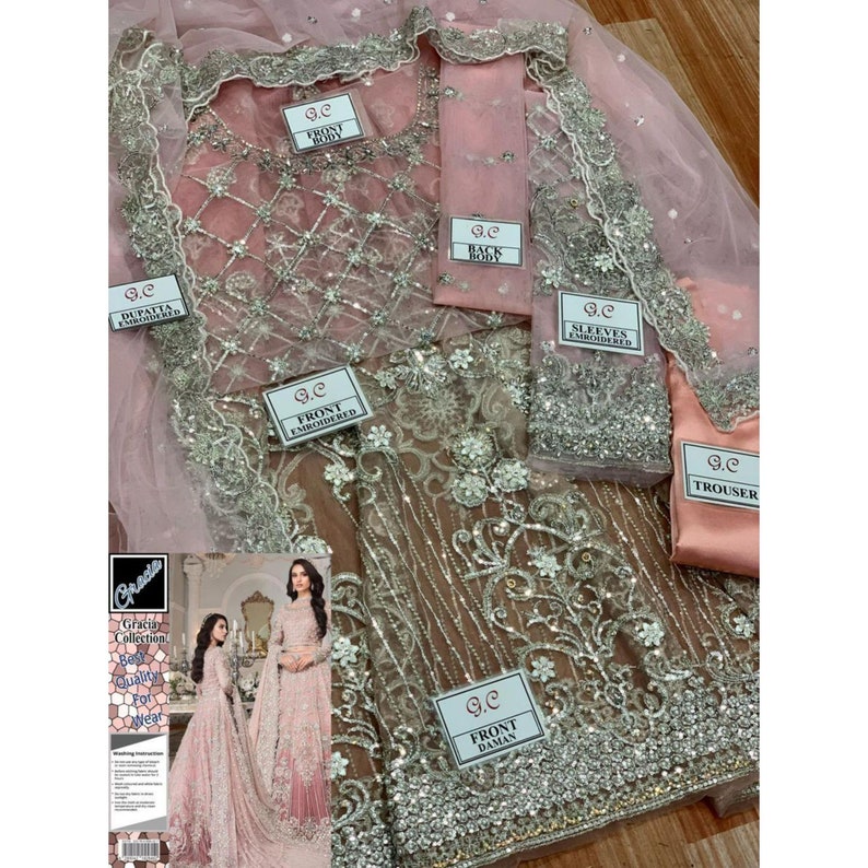 Made to Order Pakistani Indian Wedding Dresses Net Embroidered - Etsy