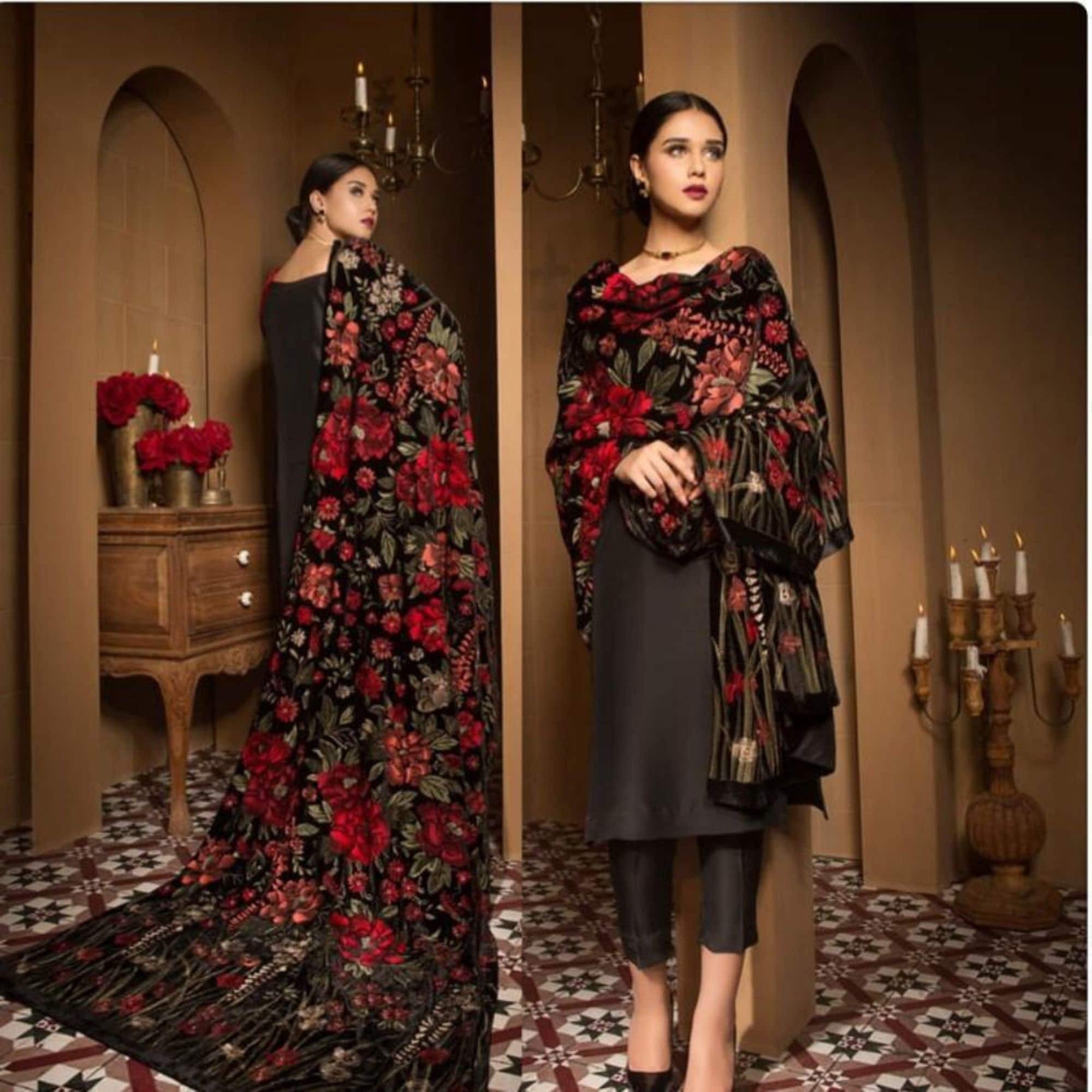 pakistani Indian velvet shawl wrap winter MARIA B SCARVES salwar kameez dupatta