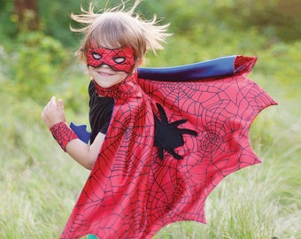 Spider Cape Set with Mask and Cuffs, pretend play dressup, kids dressup