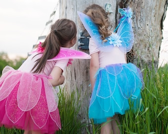 Fancy Flutter Skirt Set with wings and wands, pretend play dressup, kids dressup