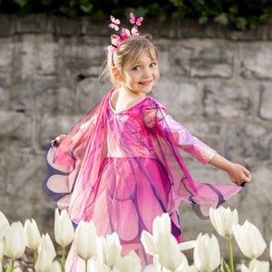 Pink Butterfly Twirl Dress with Fairy Wings and Headband, pretend play dressup, kids dressup, pink fairy dress image 2