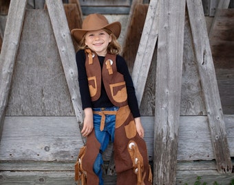 Cowboy chaps and vest for kids, kids cowboy costume, kids dressup, kids costumes, cowboy dressup