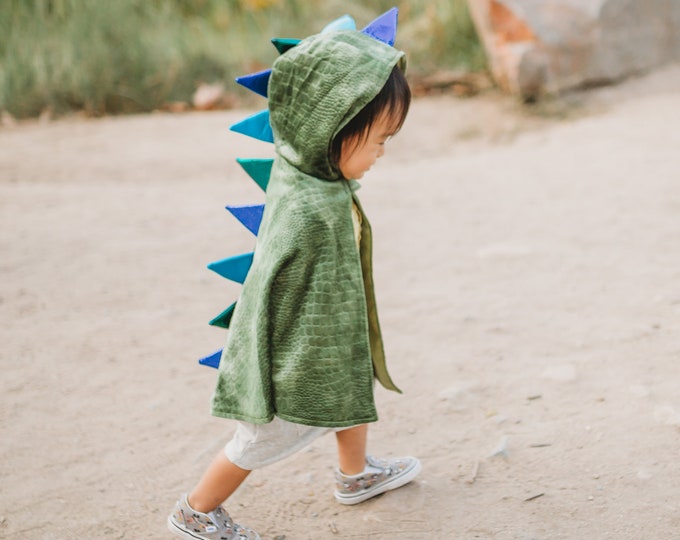 HOODED BABY DINOSAUR cape! Soft velour cape with satin finish. Toddler dinosaur cape , pretend play dressup, kids dressup