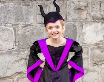 Villain Princess Dress and Headpiece, Villain Halloween Costume for kids, kids dressup, maleficent inspired dressed for kids