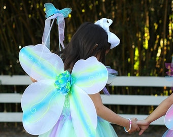 Green/Multi Butterfly Dress & Wings With Wand