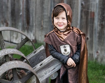 Brilliant Copper Knight Tunic with Cape, Kids Knight Costume, Knight Tunic Set, Gold and Silver, pretend play dressup, kids dressup