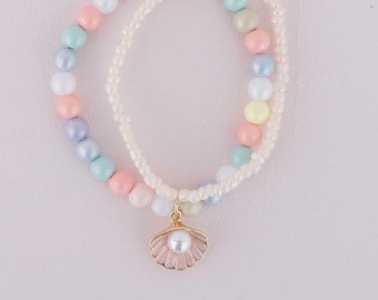 Boutique Pastel Shell Bracelet, mermaid bracelet, shell bracelet,  kids bracelets, pink bracelet for kids, kids jewelry