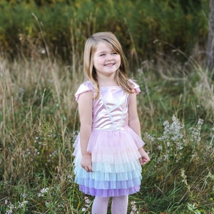 Rainbow Ruffle Tutu Dress, pastel tutu dress for kids, kids ruffle tutu dress