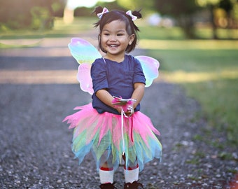 Neon Rainbow Skirt Wings and Wand Set, neon tutu, neon fairy, neon tutu set