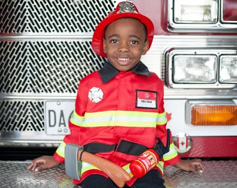 Firefighter with Accessories in Garment Bag, pretend play dressup, kids dressup, firefighter dressup, firefighter pretend play