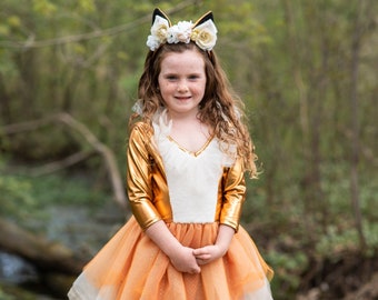 Woodland Fox Dress with Headpiece, kids fox costume, fox dress for girls, fox tutudress, kids costumes