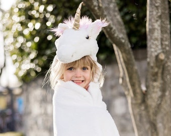 Unicorn Cuddle Cape, white unicorn cape, fluffy unicorn cape, kids unicorn costume, kids unicorn cape