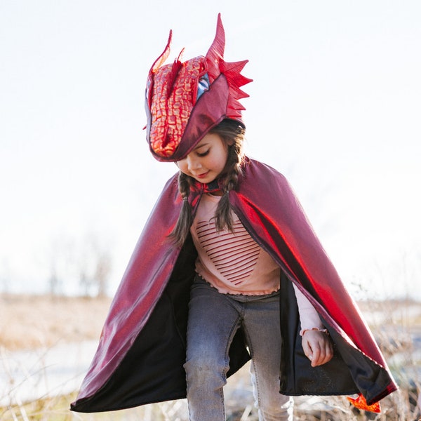 Dragon Cape Red Metallic, pretend play dressup, kids dressup, kids dragon costume, kids dragon cape