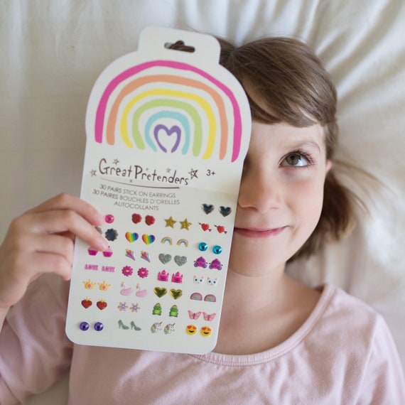 6 Packs of Rainbow Love Stick-on Earrings, Kids Sticker Earrings