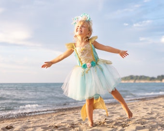 Mermalicious Dress with Tail, mermaid dress, kids mermaid costume, kids mermaid dress, blue mermaid dress